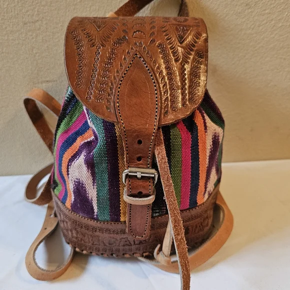 Nicaragua Leather Woven Backpack - Picture 1 of 5